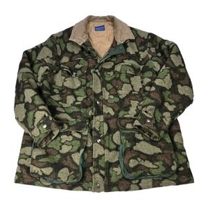 Outdoors Man By Pendleton Camo Field Jacket Mens XL 100% Wool Game Pouch 3M VTG